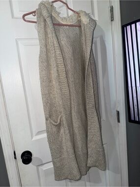 GAP Hooded Open-Front Knit Cardigan in Oatmeal